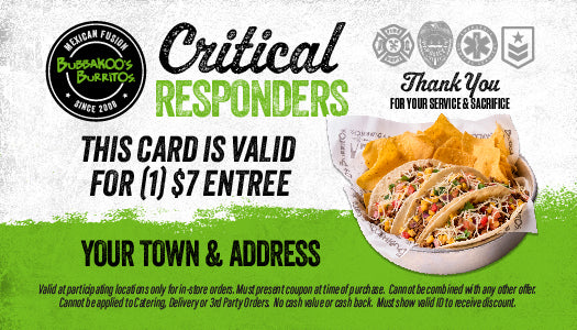 Critical Responder $7 Entree Discount Cards